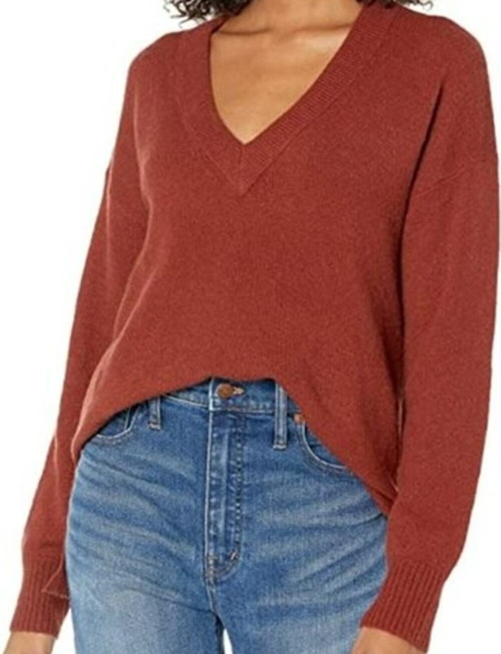 Madewell Bartlett Sweater Merino Wool Coziest Yarn V-Neck Oversized Maroon M